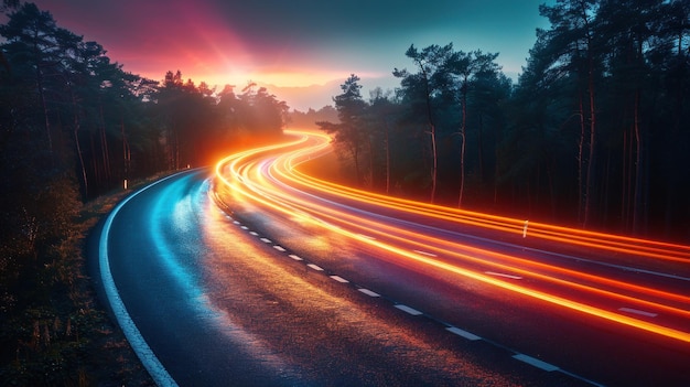 Wegverkeer op de snelweg's nachts