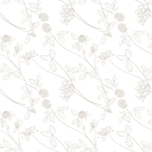 Weide bloemen naadloos patroon Zomerbloemen Potlood geschetst bloemen Bloemen veld patroon