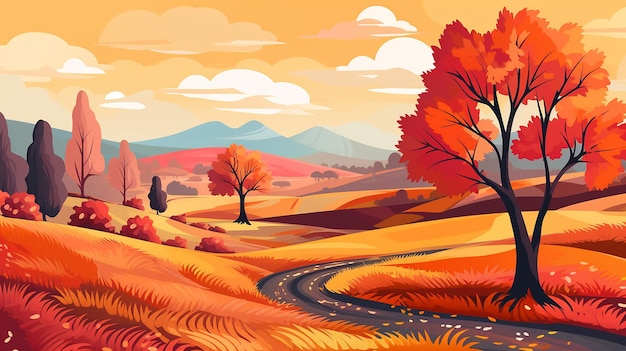 Weide illustratie herfst Generatieve AI