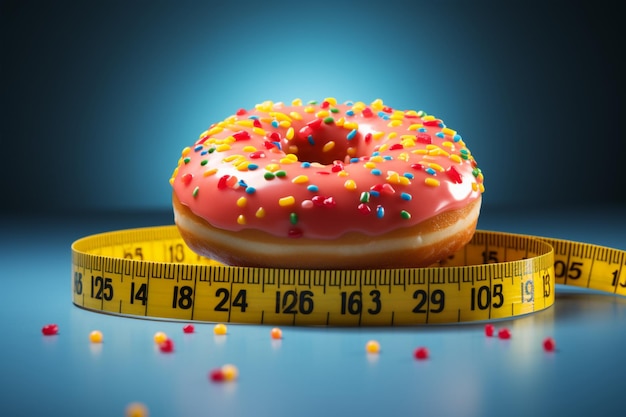 Weight loss journey Measuring tape restricts donut highlighting dedication to diet