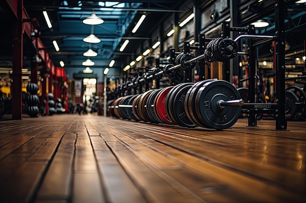 Weight racks organized at the gym generative IA