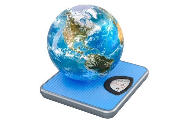 Weight scale with Earth Globe 3D rendering