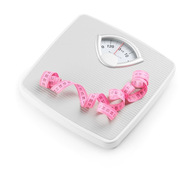 Weight scales with measuring tape. Slimming concept