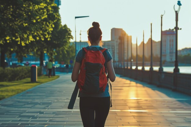 背負ったバックパック ウォーキング スポーツ ランニング 都市 ランニング