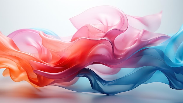 Weightless ethereal blue and pink waves with imitation of smoke or light fabric on light background