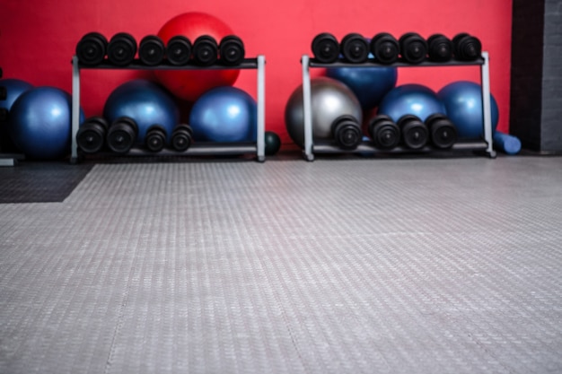 Weights room with exercise balls