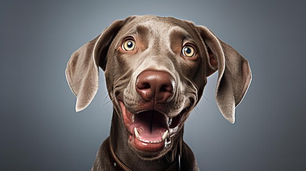 Weimaraner geïsoleerd op een witte en zwarte achtergrond poseert met een vreugdevolle en nieuwsgierige uitdrukking Generatieve AI