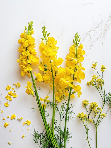 Weinig koolzaad met veel weelderige bloemen op witte achtergrond