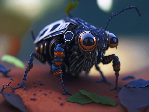 Weird core bug robot in beautiful macro camera