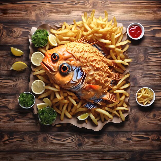 Weird fish on dinning table generative ai illustration