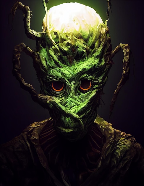 Weird Green Alien Head SciFi Horror Movie Character 3D Concept Art Illustration