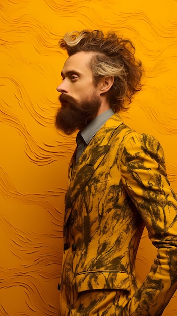 weird wiry strange male model golden yellow background