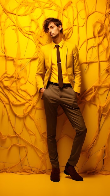 weird wiry strange male model golden yellow background