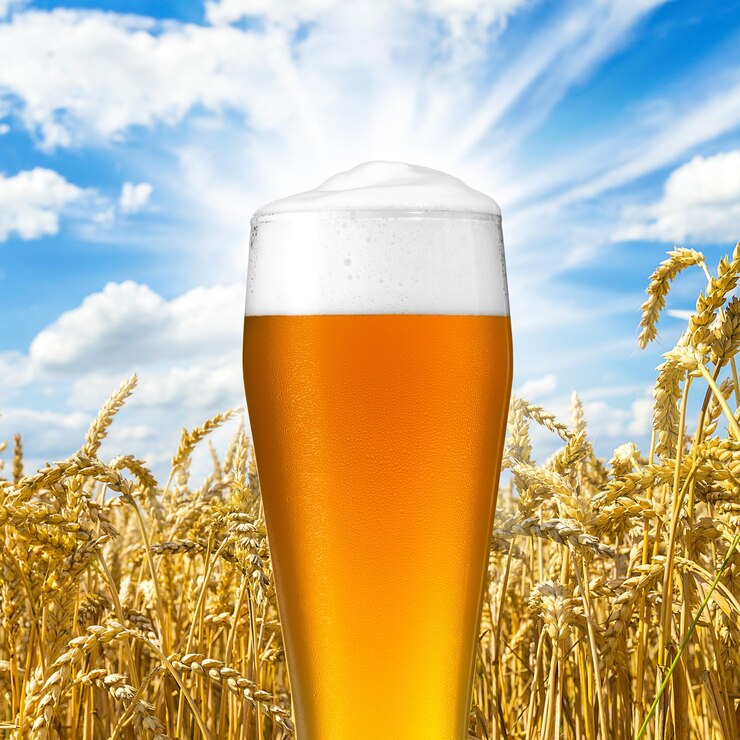 Foto weizen bier mit tau tropfen