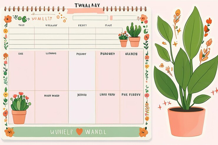 Foto wekelijkse planner met schattige illustraties plant theme graphic voor journaling sticker en scrapbook