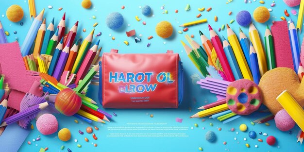 Welcome back to school poster and banner with colorful pencils and elements for retail marketing promotion ai generative