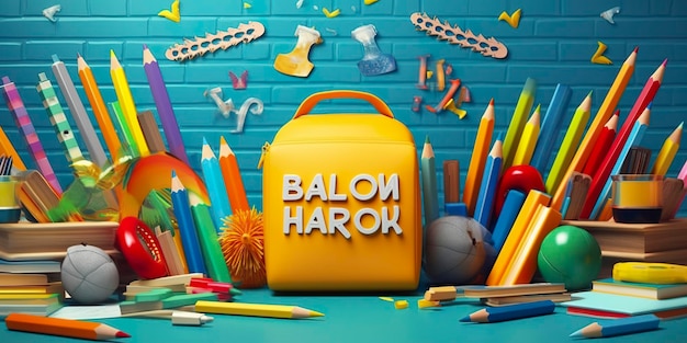 Welcome back to school poster and banner with colorful pencils and elements for retail marketing promotion AI Generative