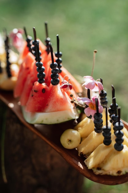 Welcome buffet with alcohol and snacks sandwiches cupcakes