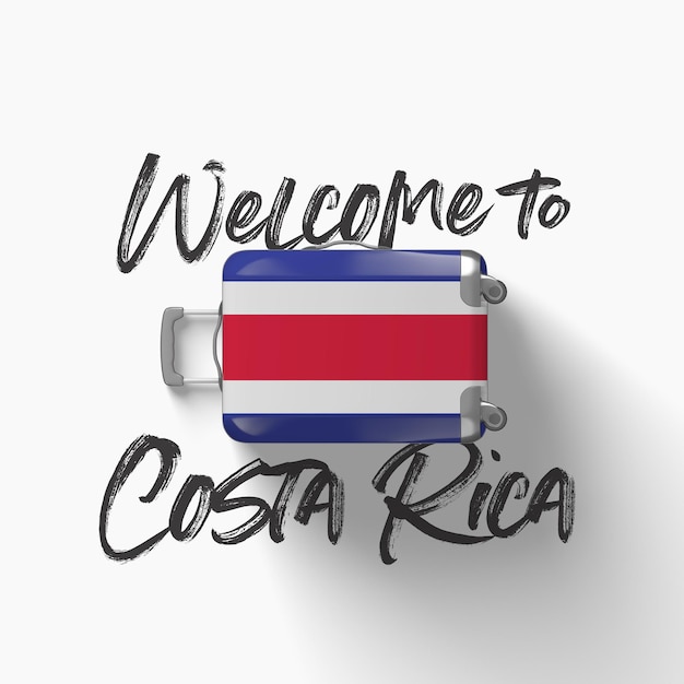 Welcome to costa rica national flag on a travel suitcase d render