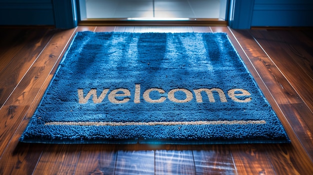 Photo welcome doormat on the wooden floor at home welcome concept