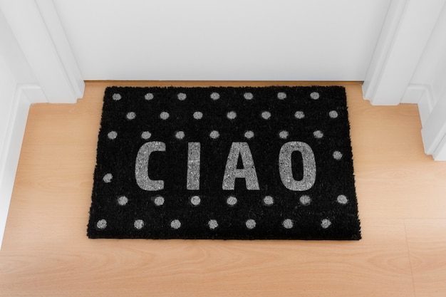 Welcome home doormat with close door