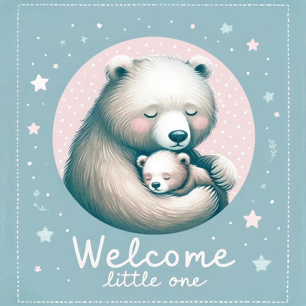 Welcome Little One Bear Family Nursery Illustration