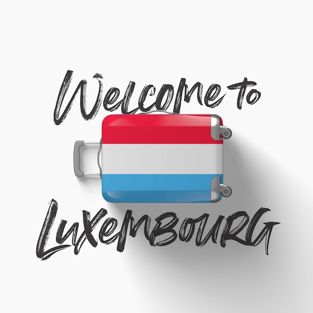 Welcome to luxembourg national flag on a travel suitcase d render