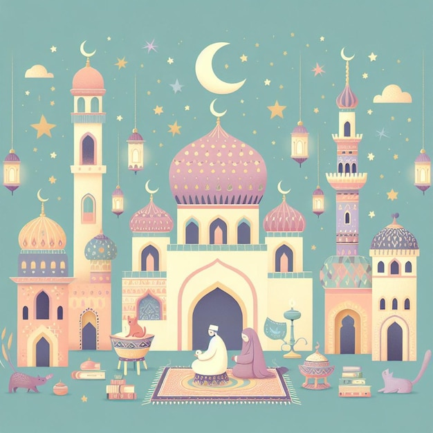 welcome ramadan poster with islamic canon