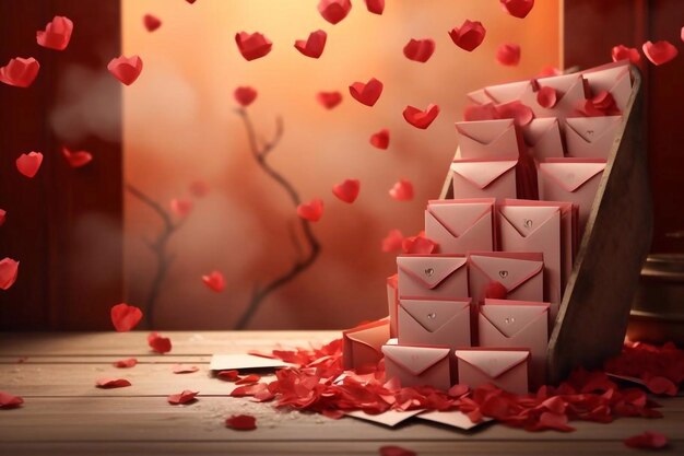 Welcome rooms Postcards in mailboxes for Valentines day with letters on a light background with fl