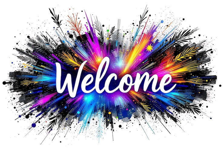 Photo welcome sign bunner calligraphic inscription with smooth lines colorful background text for postcard invitation tshirt print design banner poster web icon isolated illustration