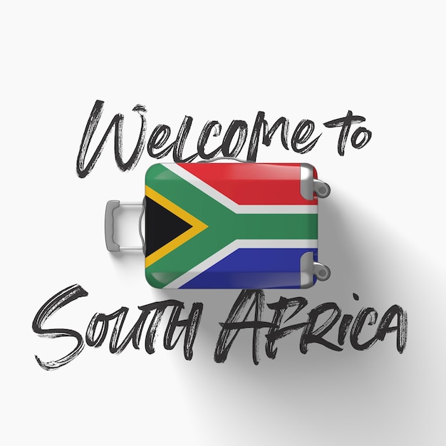 Welcome to south africa national flag on a travel suitcase d render