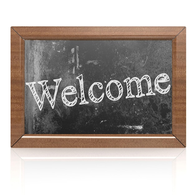 Welcome written on blackboard