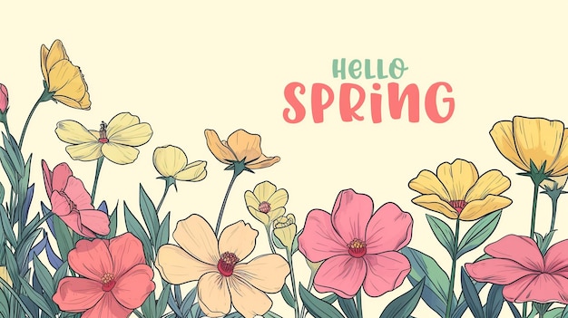 Welcoming Spring Lush Floral Illustration in Pastel Tones