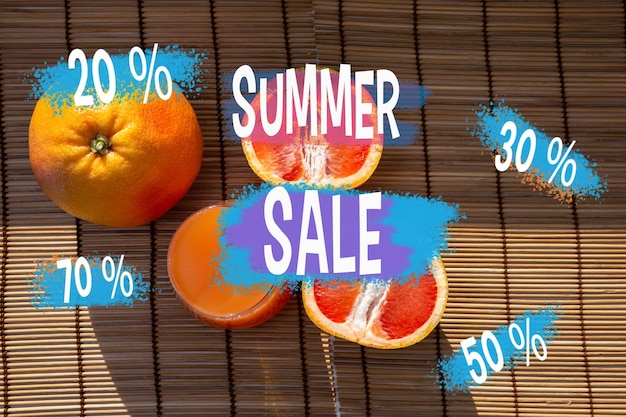 Photo welcoming summer vibes with a vibrant seasonal sale announcement featuring fresh citrus