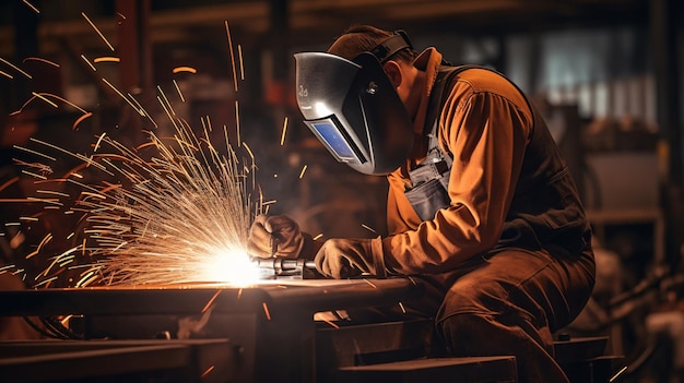 The welder is welding a structural steel with gas