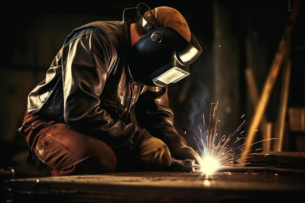 The welder is working Metal welding AI Generated