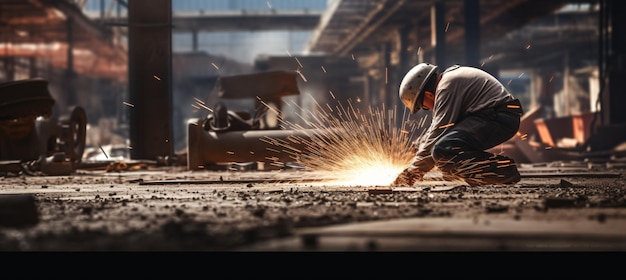 Welder metal industrial worker welding in a factory