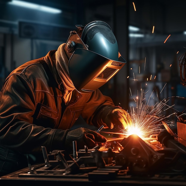 A Welder Using Welding Machine with a Helmet