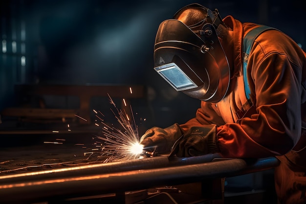 A welder welding a pipe on the street