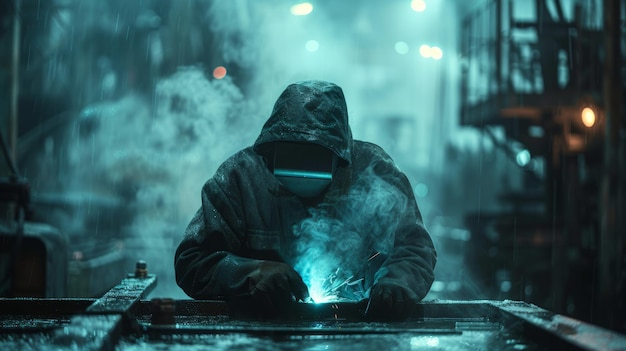 Welder Working on Metal Piece