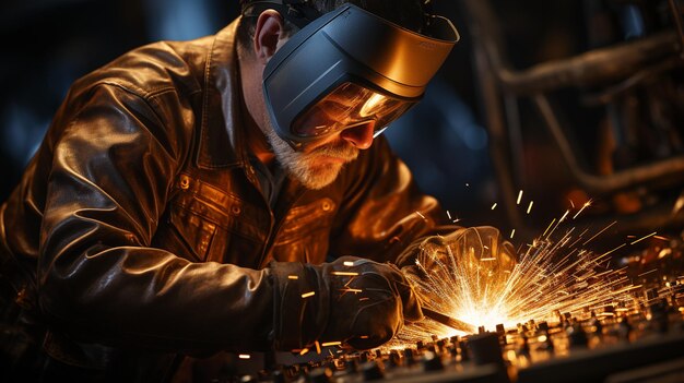 welder working in metal workshop