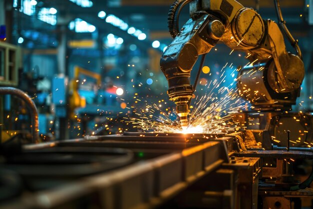 Welding arm on automobile production line being welded