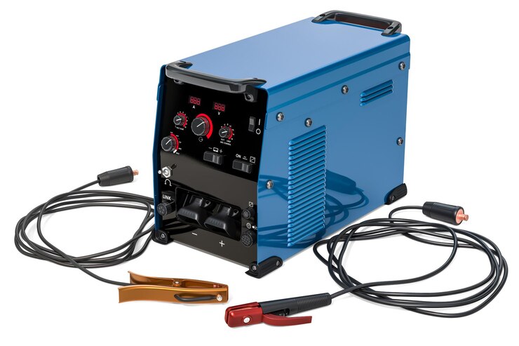 Welding machine with stick electrode holder work cable and clamp 3D rendering