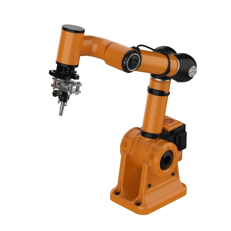 Photo 溶接ロボットの腕は白に隔離されています
