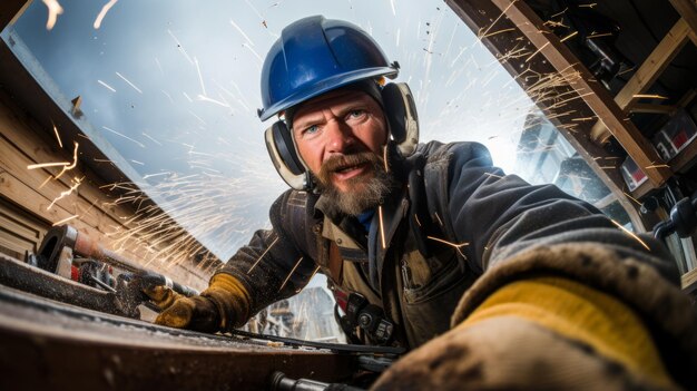 Photo welding sparks from a workers perspective