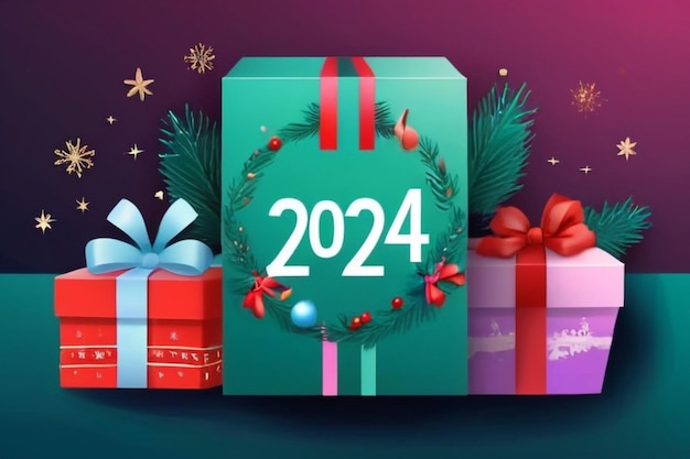 Welke cadeau doos Vrolijk kerstfeest en Gelukkig Nieuwjaar 2024 kaartje