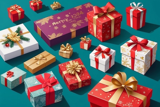 Welke cadeau doos Vrolijk kerstfeest en Gelukkig Nieuwjaar 2024 kaartje