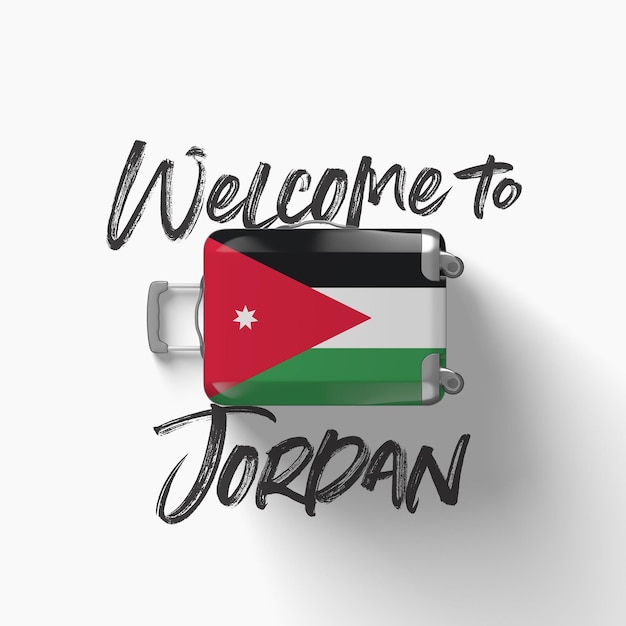 Welkom bij de nationale vlag van Jordanië op een reiskoffer d render