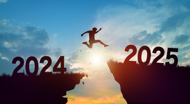 Welkom op Vrolijk Kerstfeest en Gelukkig Nieuwjaar in 2025 met Man Jumping