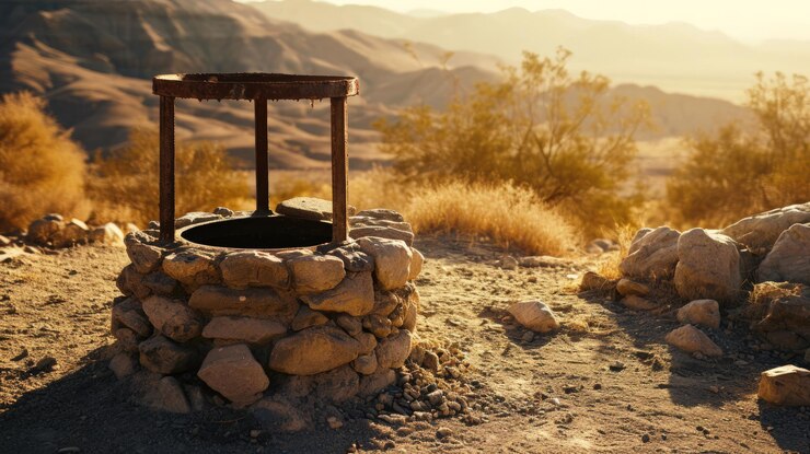 Photo a well in the desert